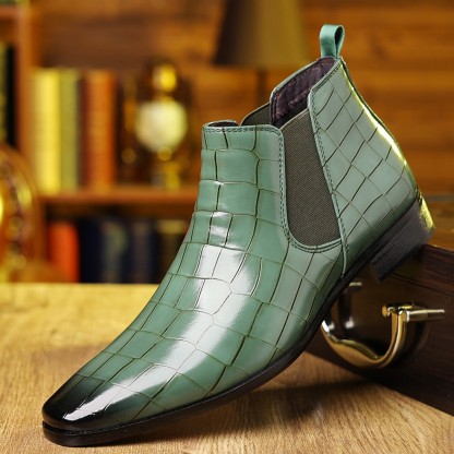 Crocodile Embossed Leather Chelsea Boots