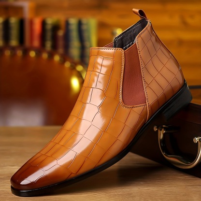 Crocodile Embossed Leather Chelsea Boots