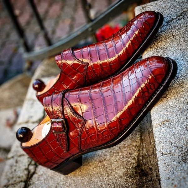 Italian Style Exotic Red Monk Strap Shoes-Colinshoes
