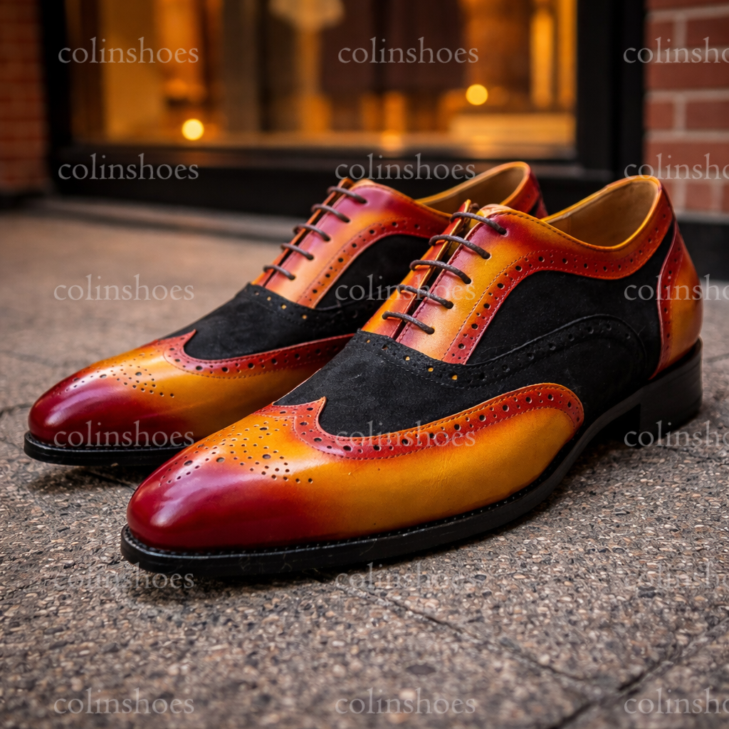 Bold Contrast Two-Tone Brogue Oxford Shoes