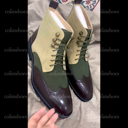  Brogue Suede Lace-up Leather Martain Boots