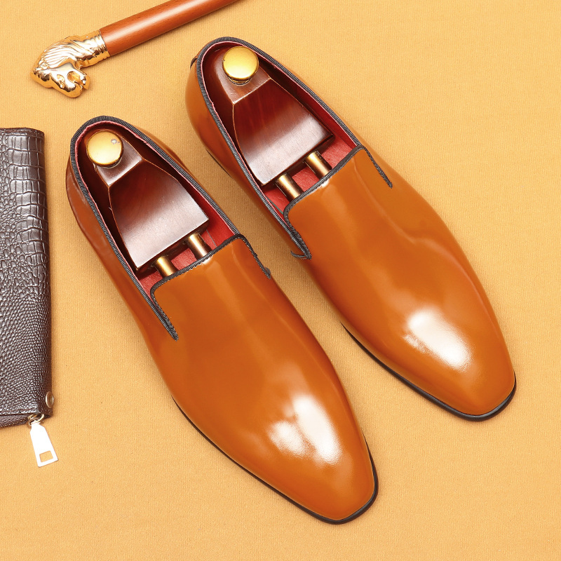 Men's Genuine Patent Leather Glossy Slip-On Dress Shoes