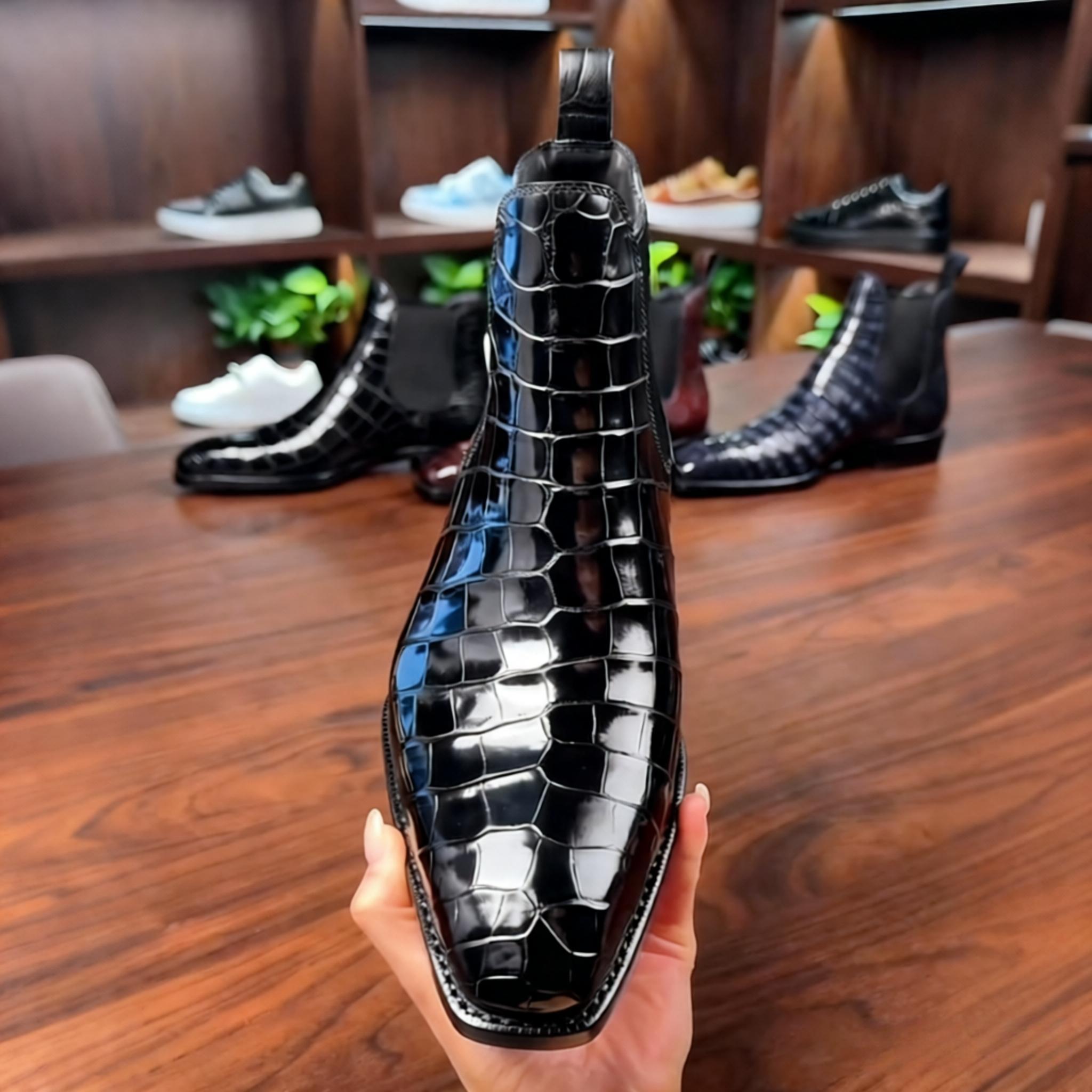 Power Dressing Men’s Croc-Embossed Leather Chelsea Boots