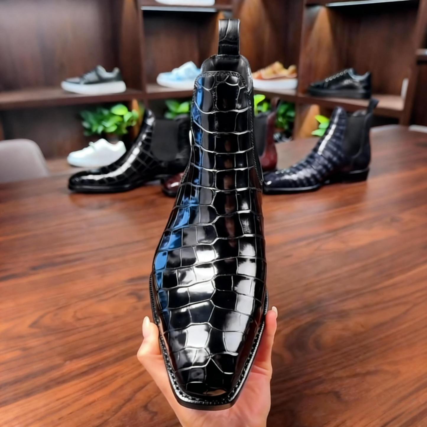 Power Dressing Men’s Croc-Embossed Leather Chelsea Boots