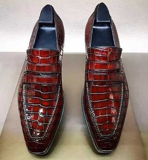 Crocodile Embossed Penny Loafers For Men