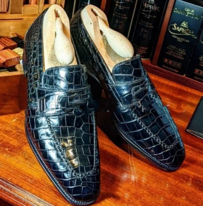 Men's Crocodile Texture Penny Loafers-Colinshoes