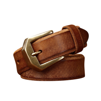 Rugged Luxury Full Grain Leather Belt with Brass Buckle