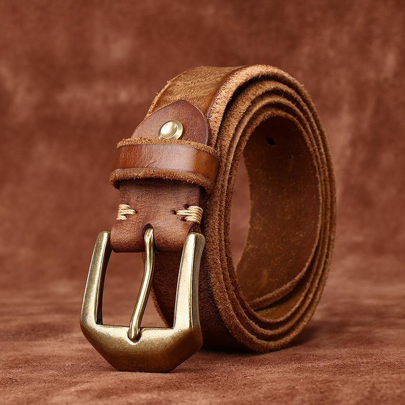 Rugged Luxury Full Grain Leather Belt with Brass Buckle