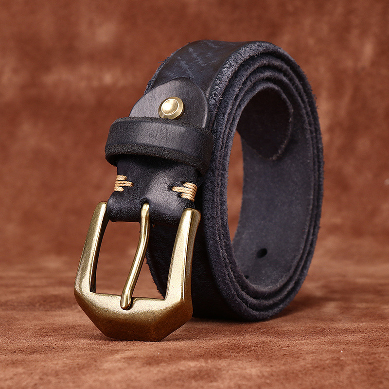 Rugged Luxury Full Grain Leather Belt with Brass Buckle