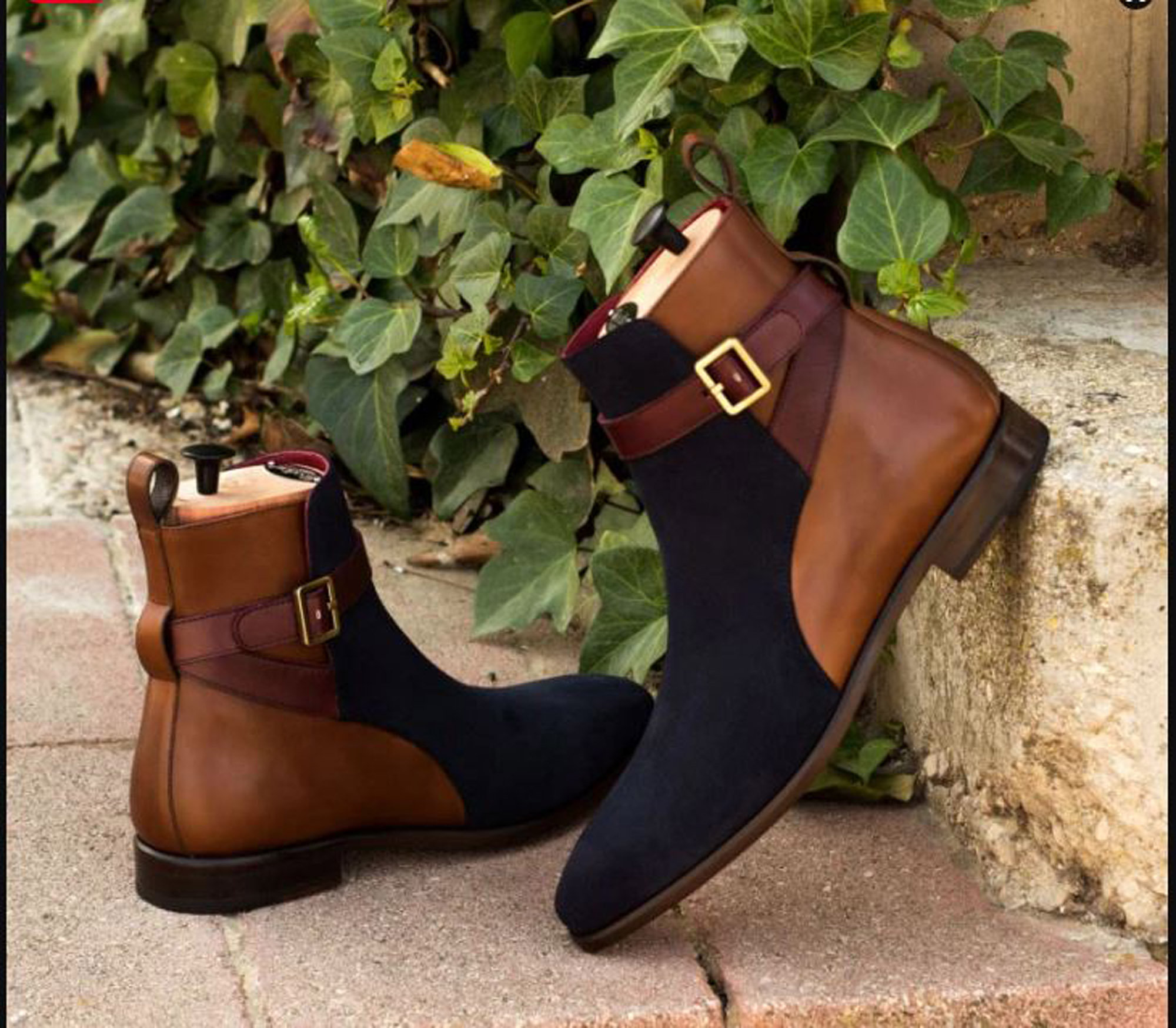 Men’s Patchwork Suede Buckle Chelsea Ankle Boots