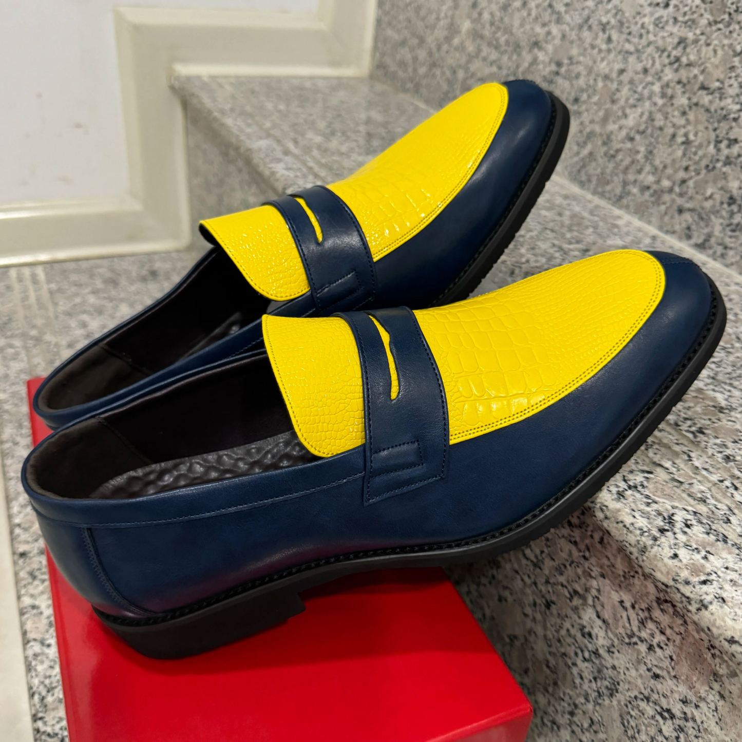 Croc-Embossed Charm Two-Tone Penny Loafers-Colinshoes