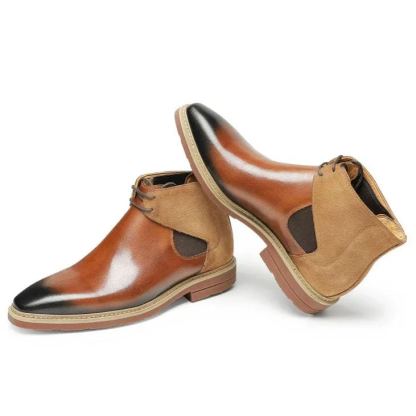 Rear view showing contrast material and heel build-Colinshoes