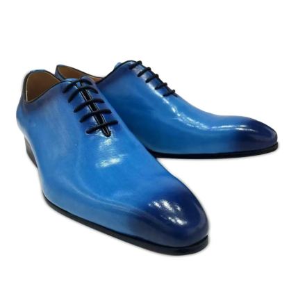 Shiny Blue Wholecut Leather Oxford Dress Shoes-Colinshoes