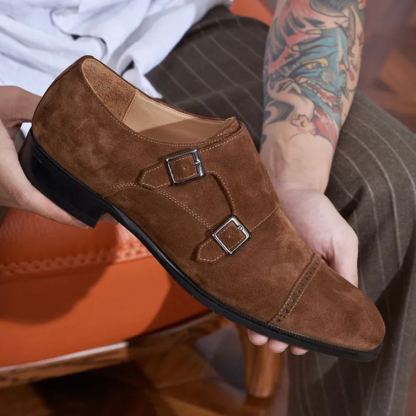 Smart Casual Suede Double Monk Strap Shoes-Colinshoes