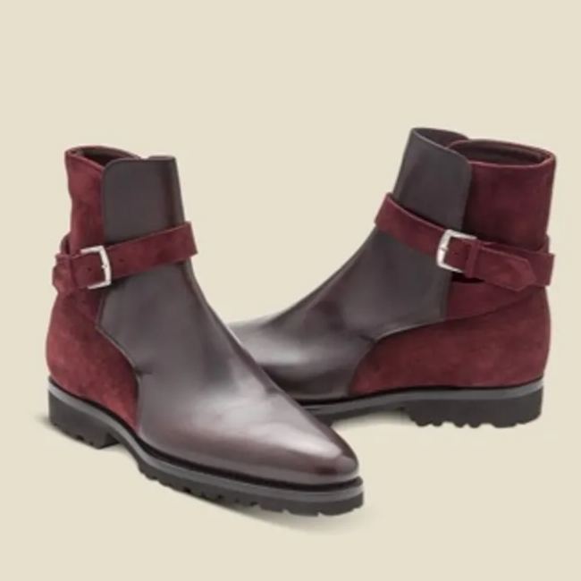 Burgundy Jodhpur Style Leather & Suede Ankle Boots-Colinshoes