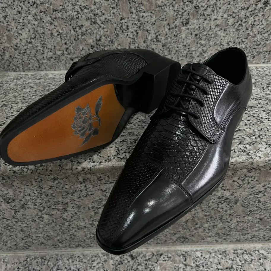 Luxuary Croc Print Lether Floral Sole Derbies-Colinshoes