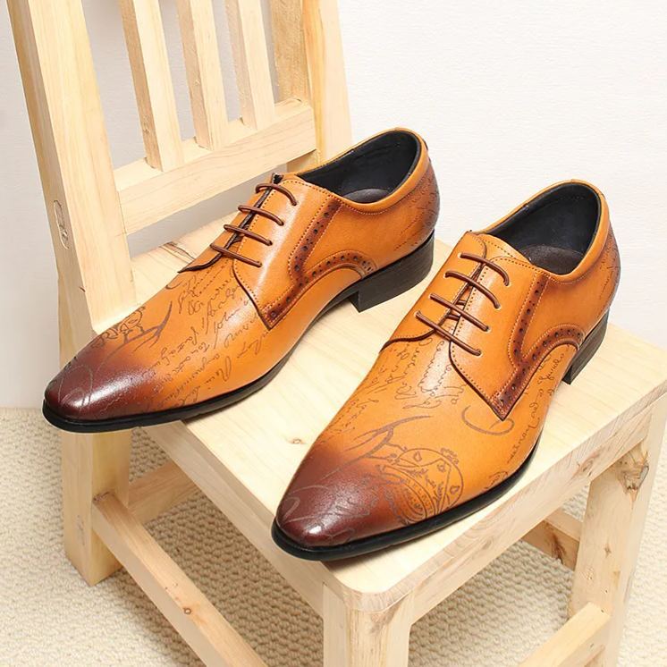 Unique Artistic Engraving Gradient Derby Shoes-Colinshoes