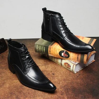 Modern Pointed Toe Leather Zipper Derby Boots-Colinshoes