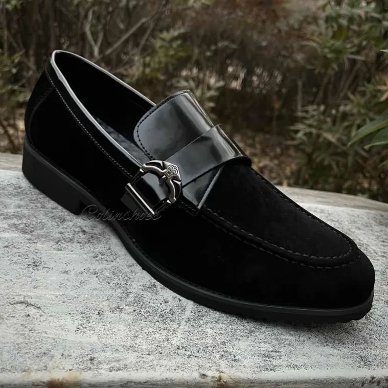 Casual Suede Shoes with Leather Buckle-Colinshoes