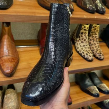 Edgy Fashion Snakeskin Embossed Chelsea Boots-Colinshoes