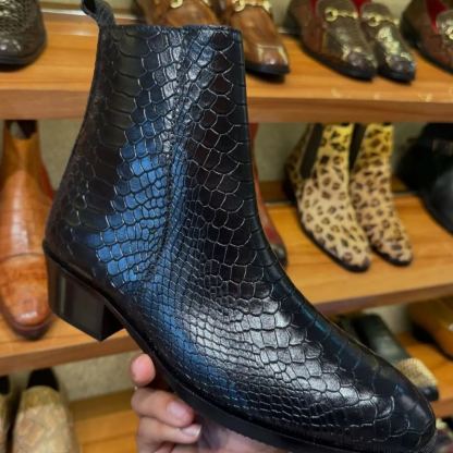 Left angle showing embossed leather and boot profile-Colinshoes