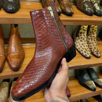 Edgy Fashion Snakeskin Embossed Chelsea Boots-Colinshoes