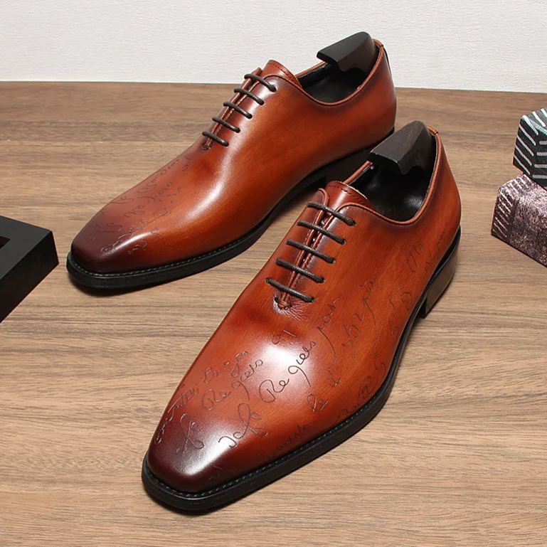 Right-angled view of vintage brown derby shoes with elegant laces-Colinshoes