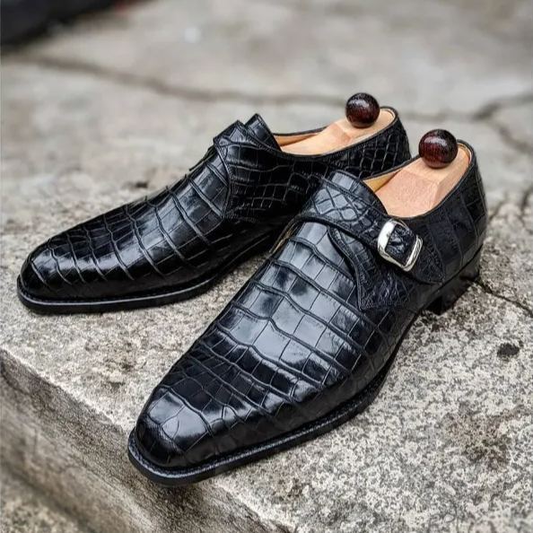 Right side angle of men's exotic leather monk strap formal shoes-Colinshoes