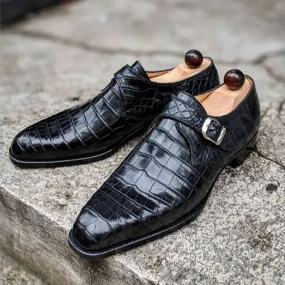 Right side angle of men's exotic leather monk strap formal shoes-Colinshoes