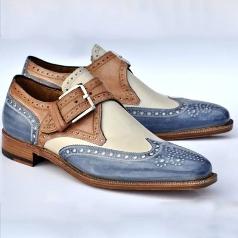 Tri-Tone Premium Leather Monk Shoes-Colinshoes