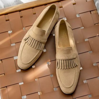 Men's Suede Moc Toe Fringe Loafers -Colinshoes