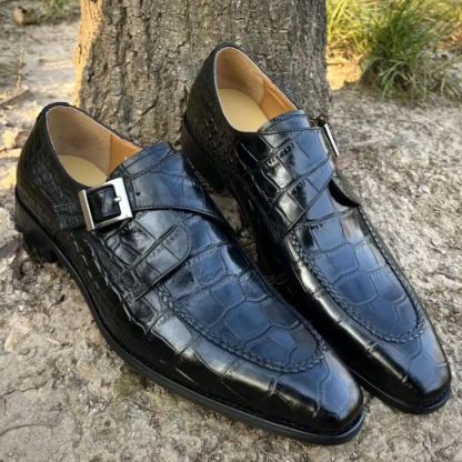 Left angled view showcasing embossed crocodile texture and square toe design-Colinshoes

