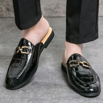 Crocodile Print Horsebit Accent Non-Slip Slides-Colinshoes