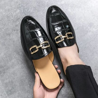 Crocodile Print Horsebit Accent Non-Slip Slides-Colinshoes