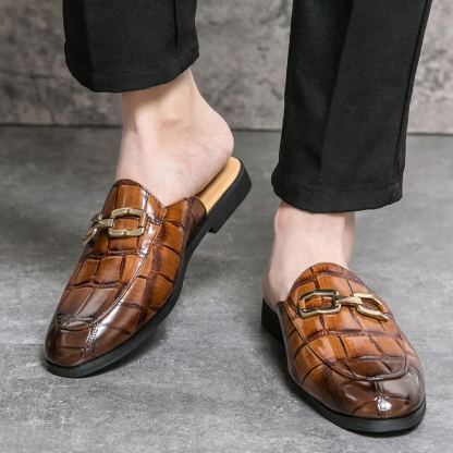 Crocodile Print Horsebit Accent Non-Slip Slides-Colinshoes