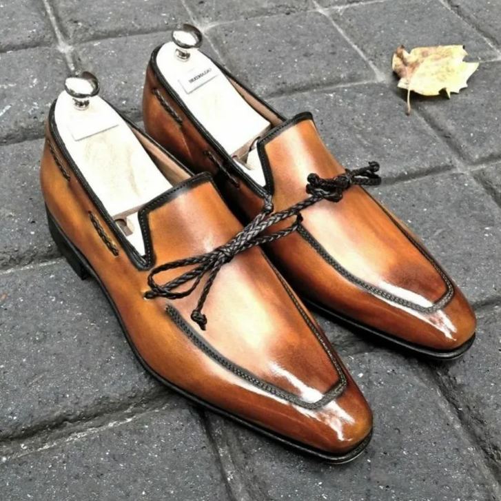 Brown Leather & Braided Accent Loafers-Colinshoes