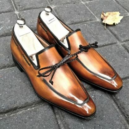 Brown Leather & Braided Accent Loafers-Colinshoes
