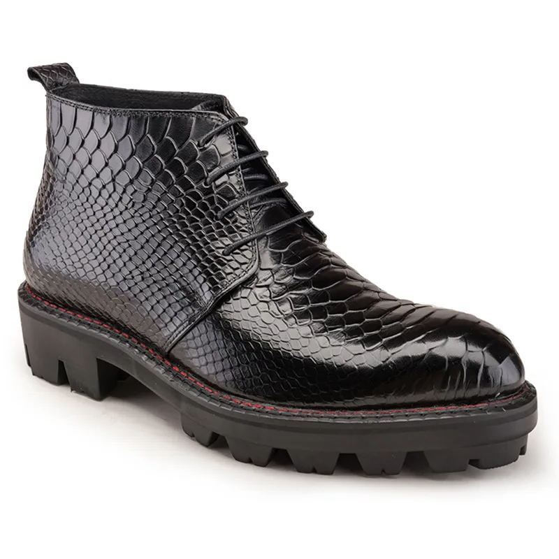 Street Style Alligator-Embossed Chunky Lug Sole Boots
