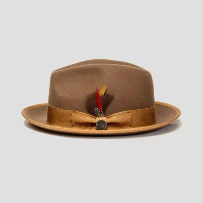 Classic Felt Fedora Hat with Feather Detail