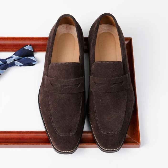 Men’s coffee suede loafers premium material detail
