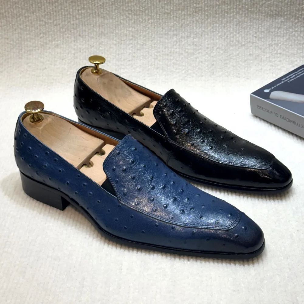 Luxury Slip-On Ostrich-Embossed Leather Loafers