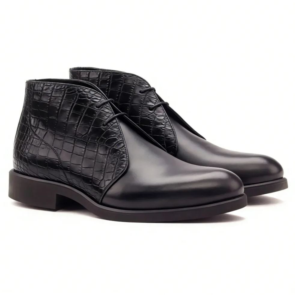 Modern Alligator Embossed Leather Chukka Boots