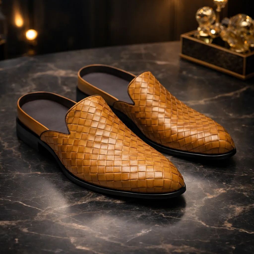 men handwoven leather mule loafers brown