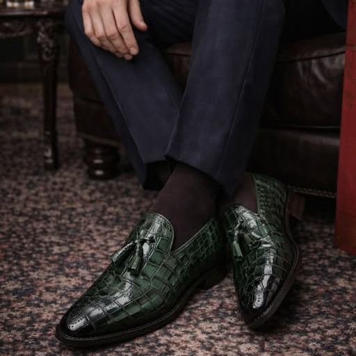 Genuine Croc-embossed Leather Tassel Loafers