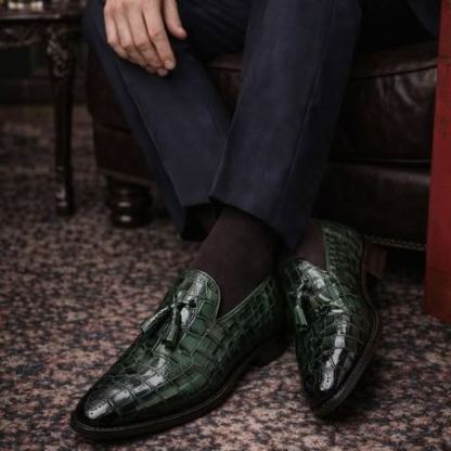 Genuine Croc-embossed Leather Tassel Loafers