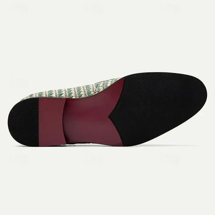 Breathable Green and Beige Woven Loafers-Colinshoes