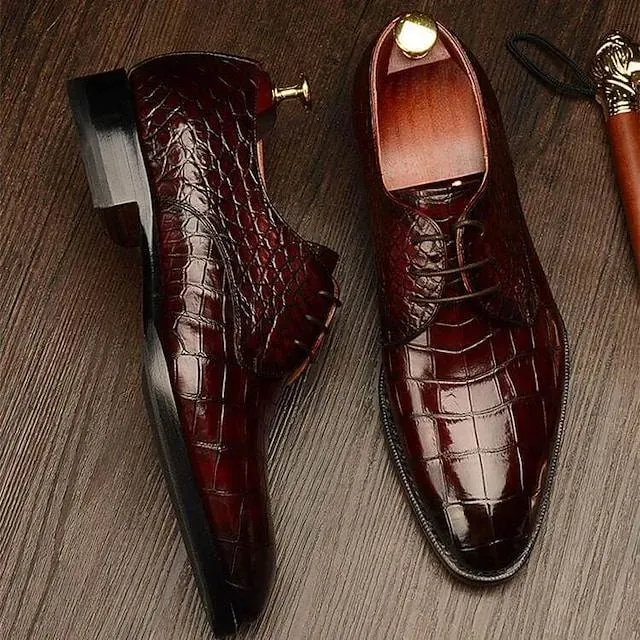 Red Carpet Burgundy Croc-Print Derby Elegance-Colinshoes