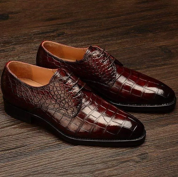 Red Carpet Burgundy Croc-Print Derby Elegance-Colinshoes