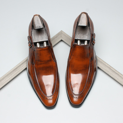 Elegant Buckle Detail Wholecut Loafers Formal Slip-on