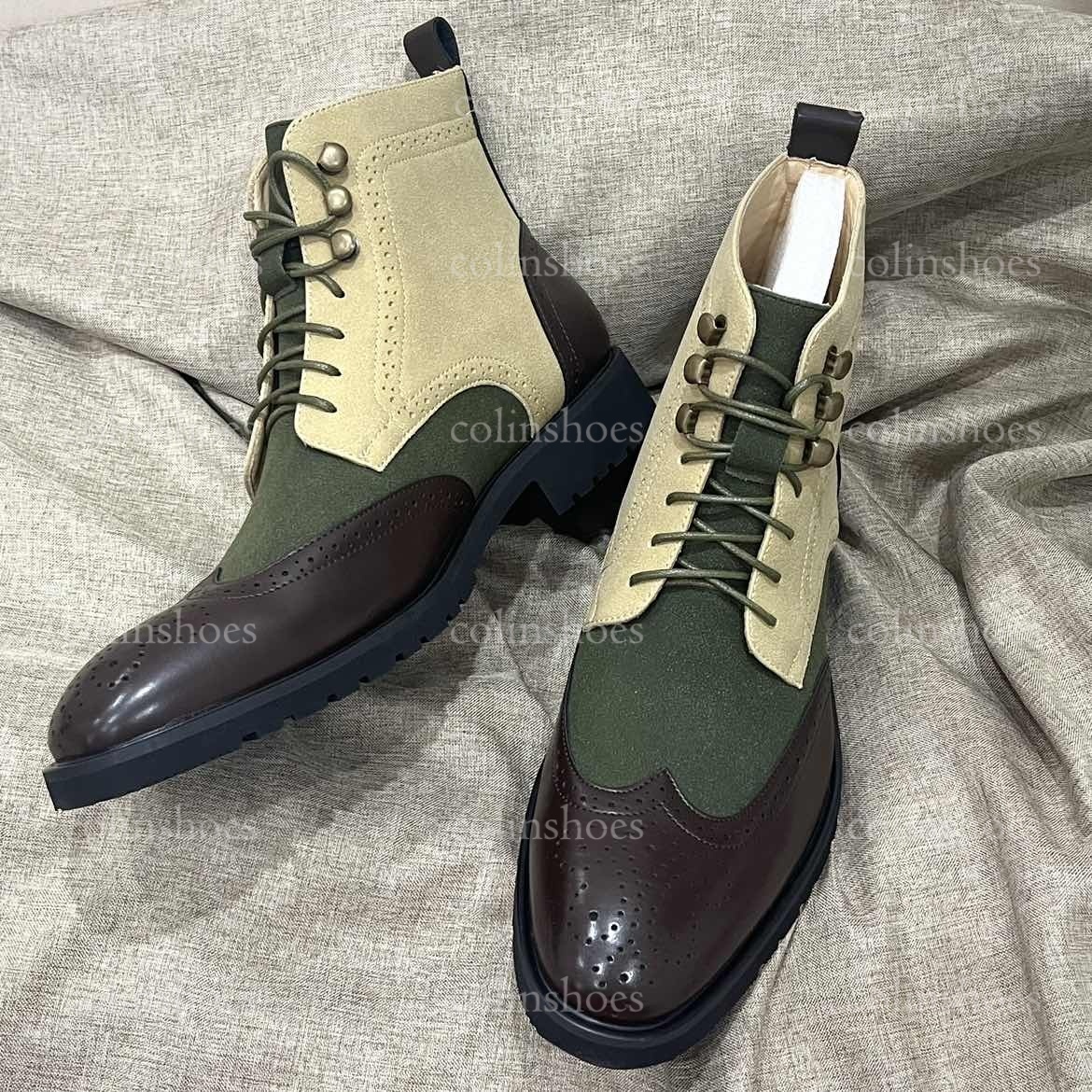 Men's Brogue Suede Lace-Up Boots – ColinShoes